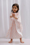 Orange Block Printed Side Tie Up Cotton Kaftan