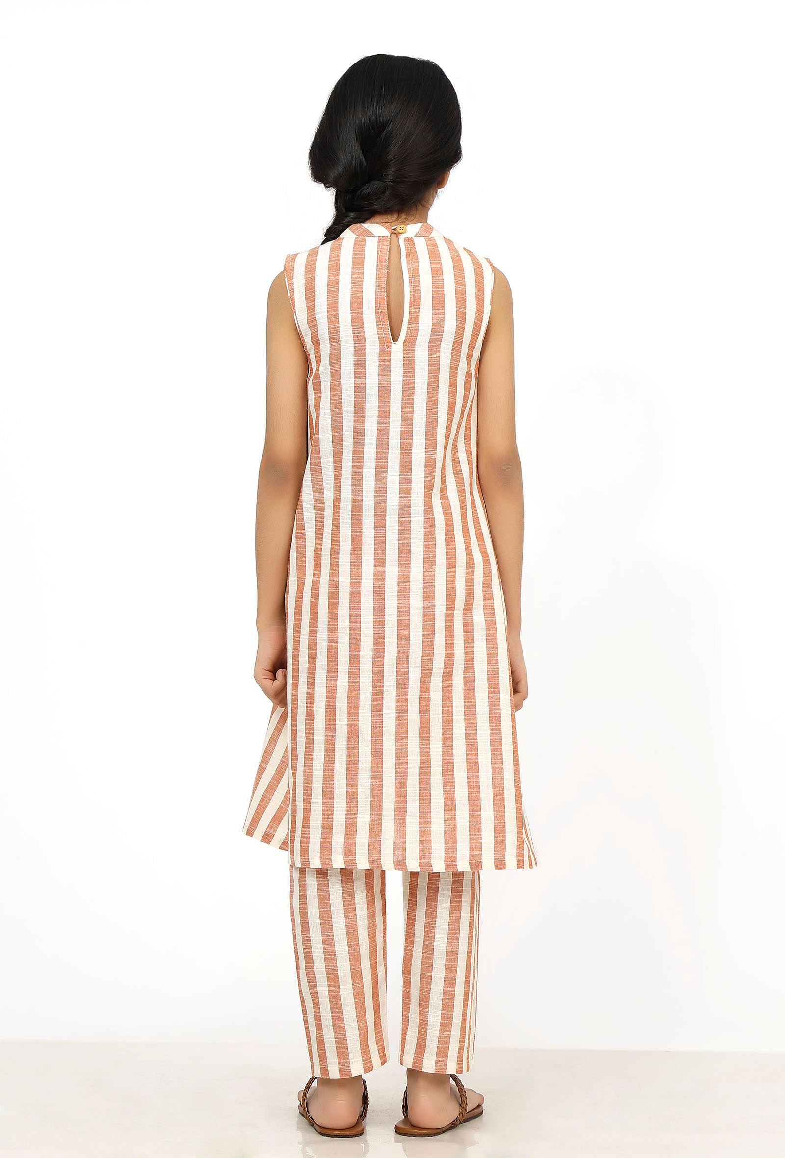 Set of 2: Mustard Stripes Cotton Kurti with Pants