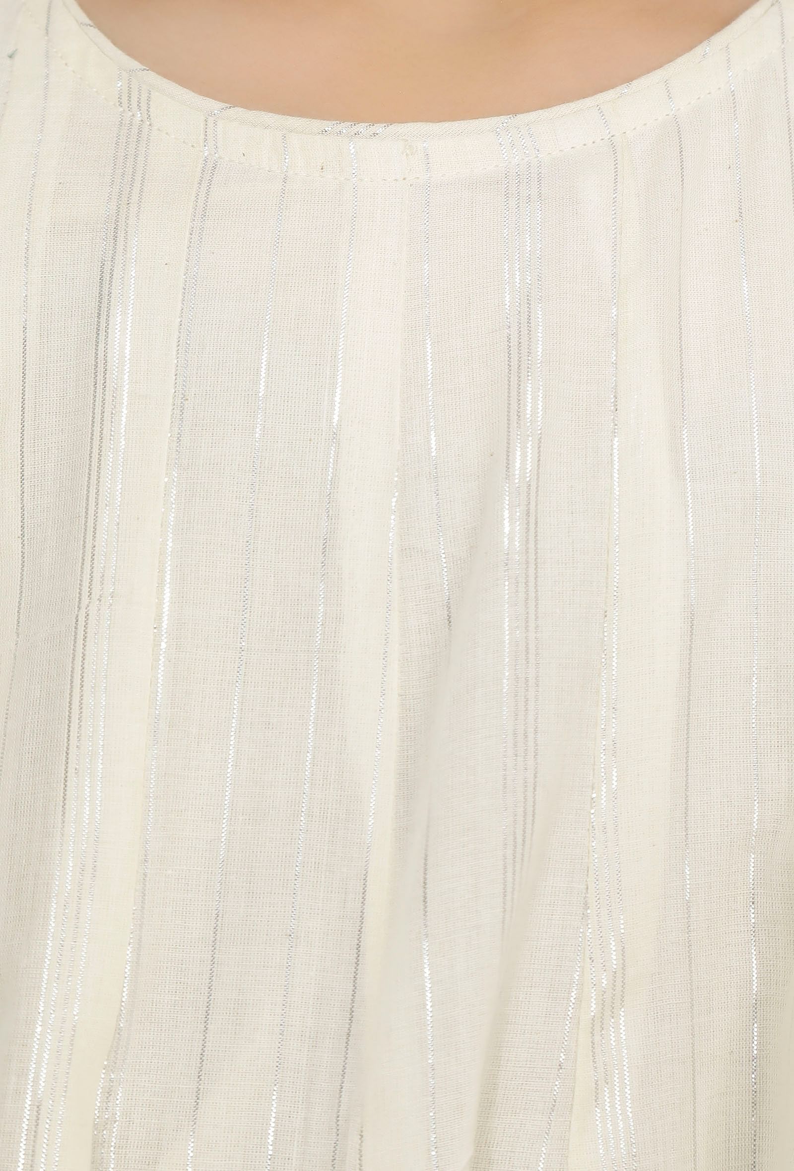 Set of 2: Noor White Cotton Anarkali Kurti with Flared Pants