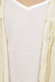 Set of 3: Sand White Cotton Slip Kurta with Stripe Pants and Cape