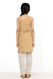 Set of 2: Tuscan Orange Handblock Slip Kurta with Flared Pants