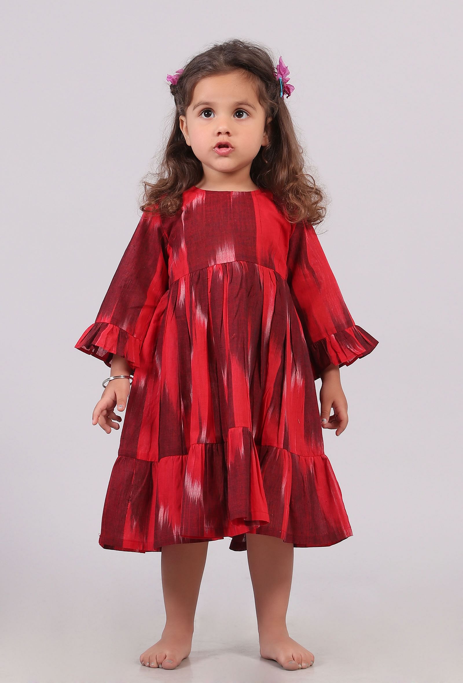 Red Maroon Ikat Flared Dress