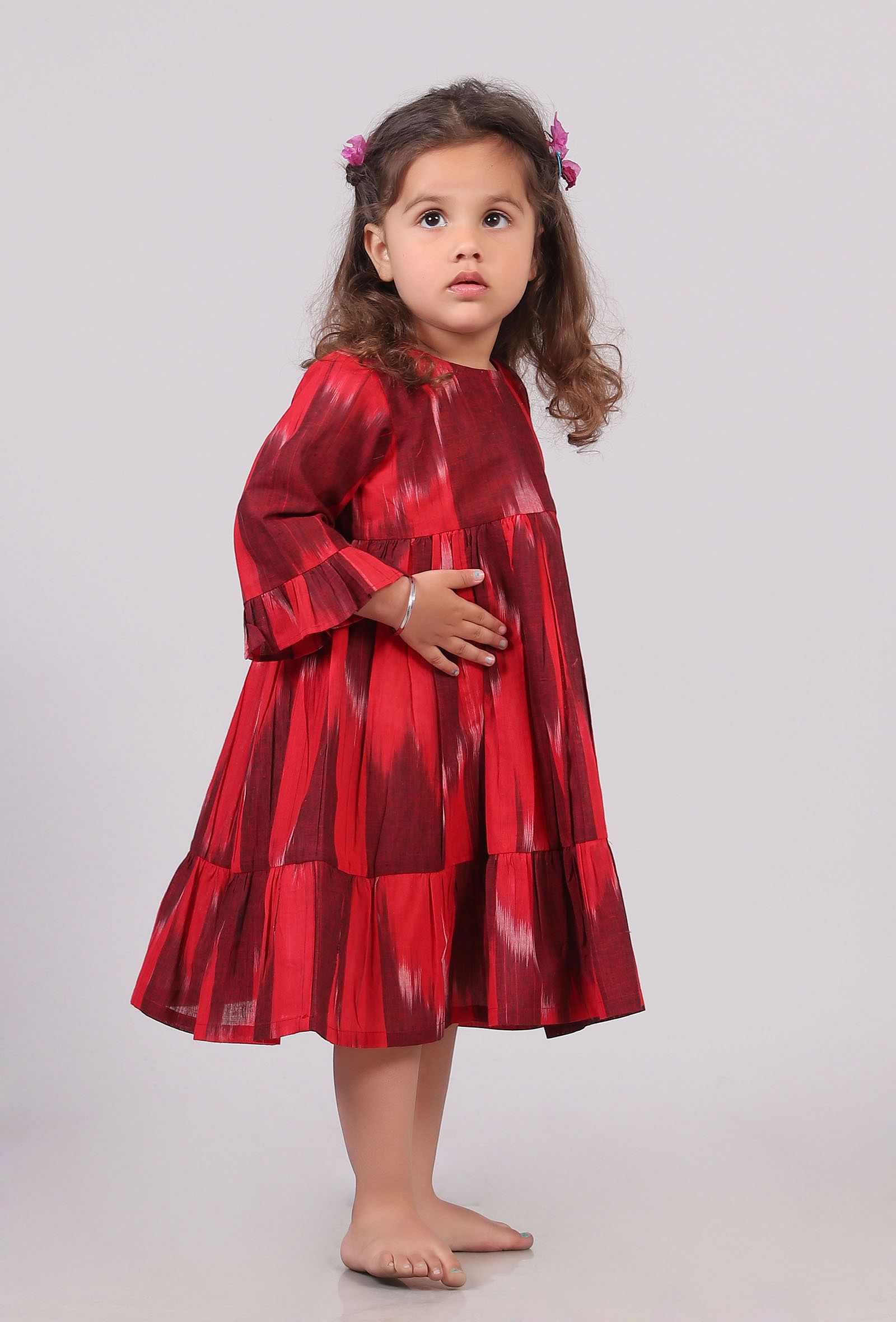 Red Maroon Ikat Flared Dress