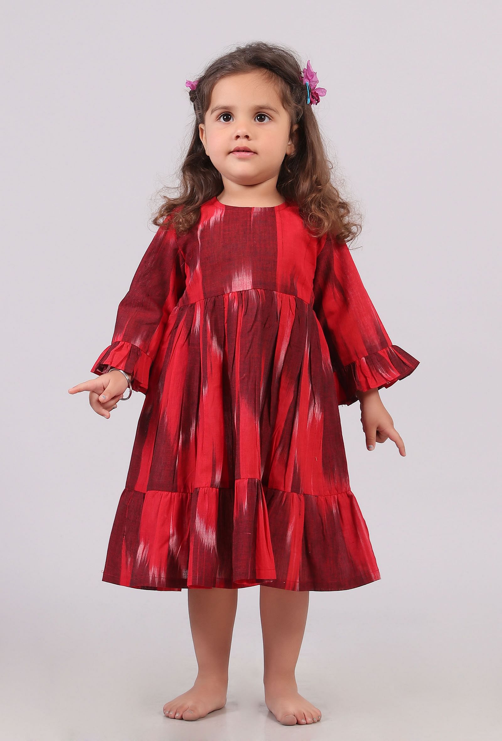 Red Maroon Ikat Flared Dress