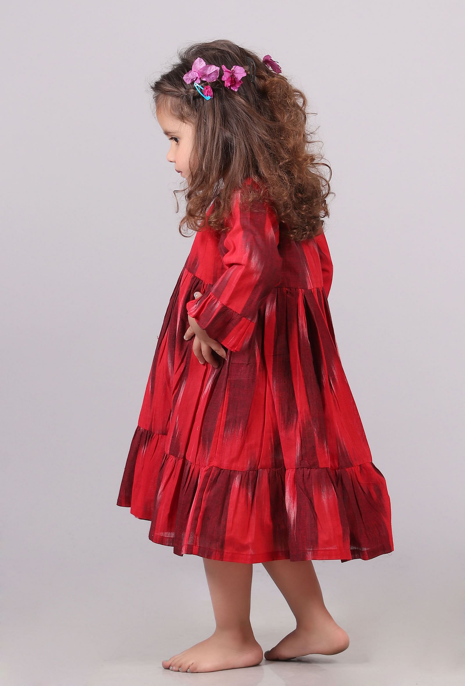 Red Maroon Ikat Flared Dress