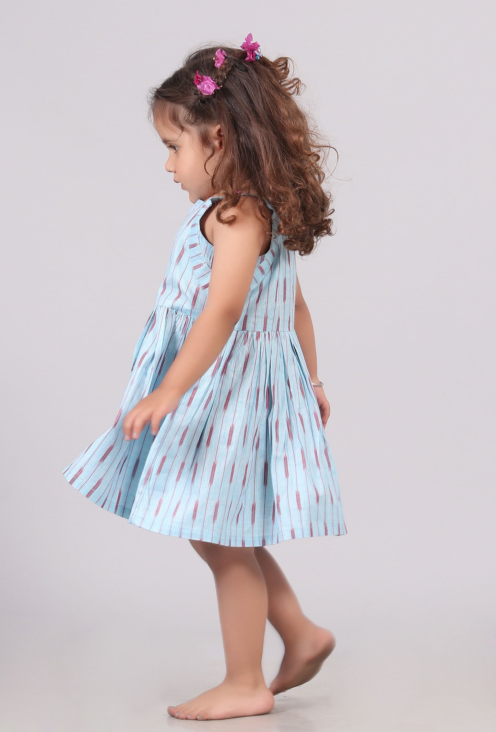Sky Blue Ikat Sleeveless Flared Dress