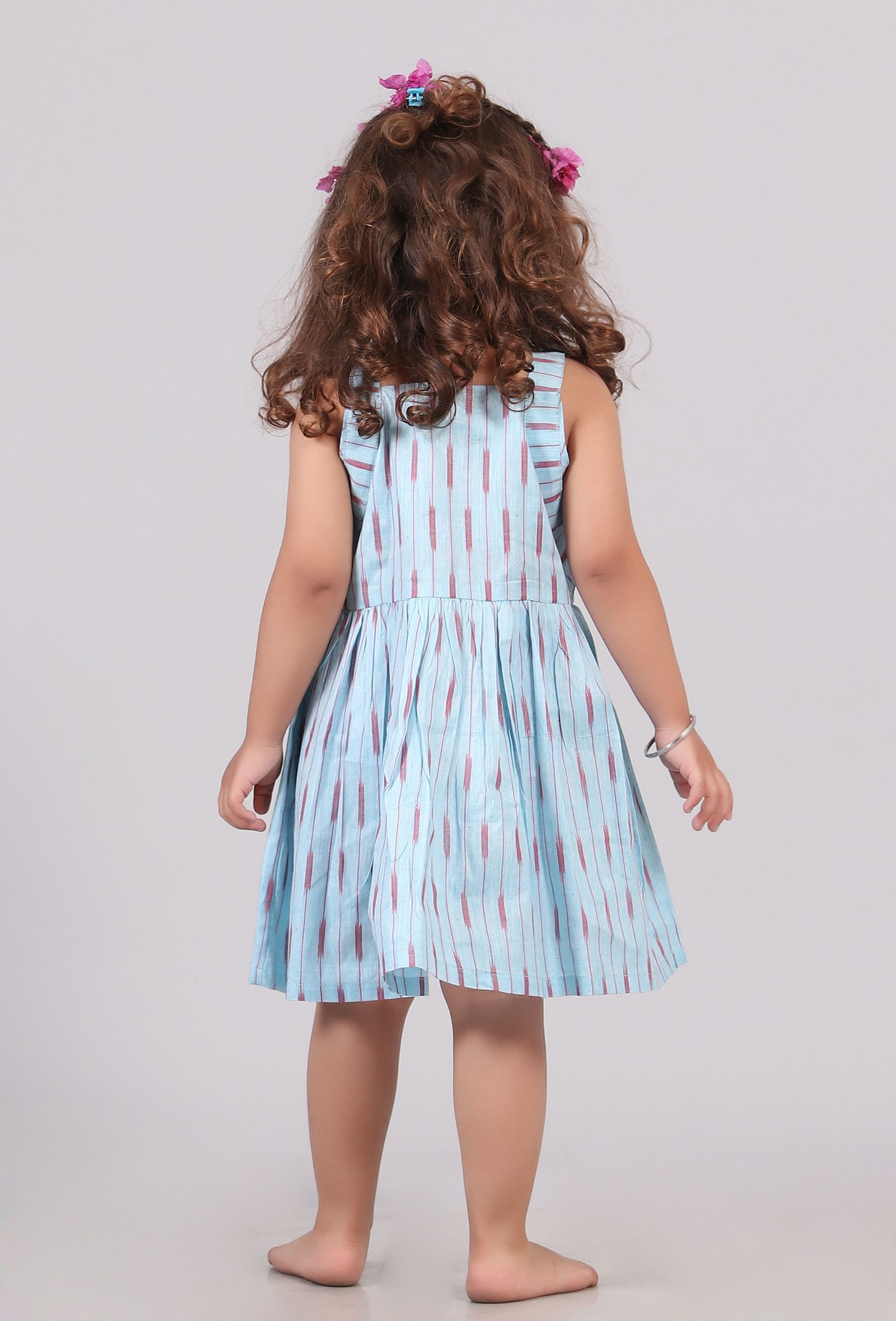 Sky Blue Ikat Sleeveless Flared Dress