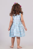 Sky Blue Ikat Sleeveless Flared Dress