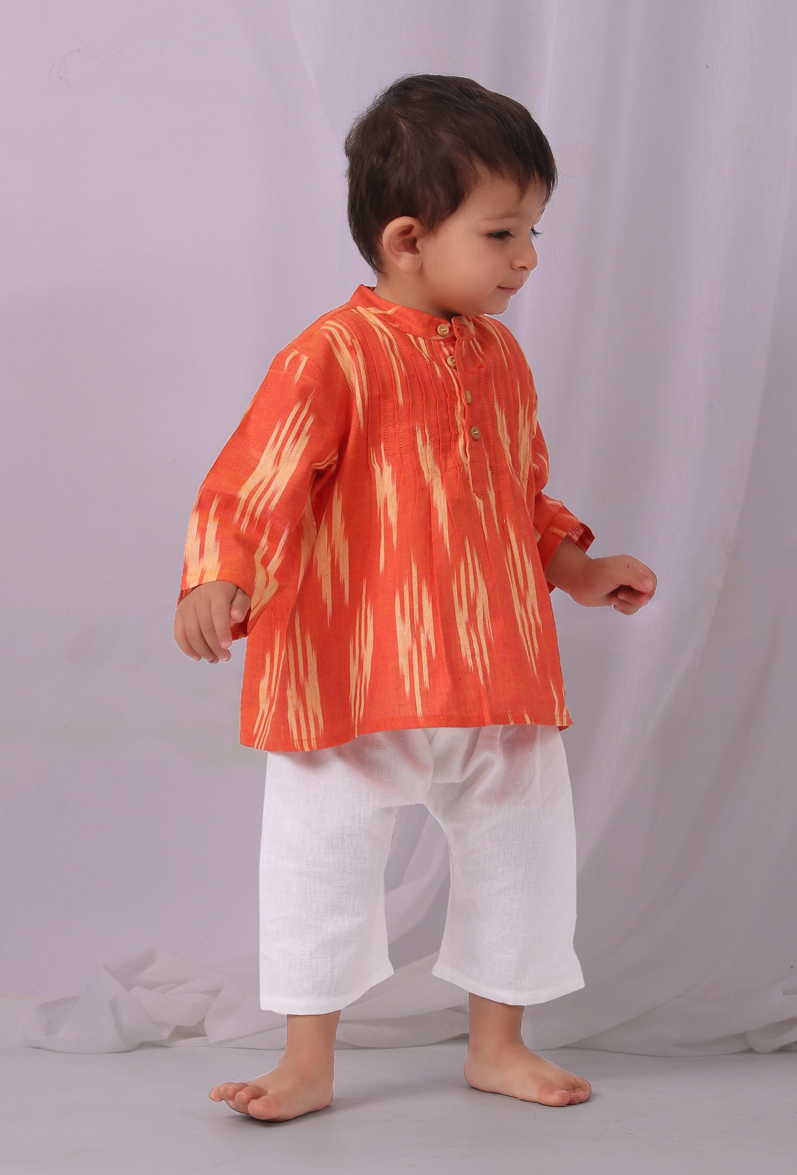 Sunset Orange Ikat Kurta