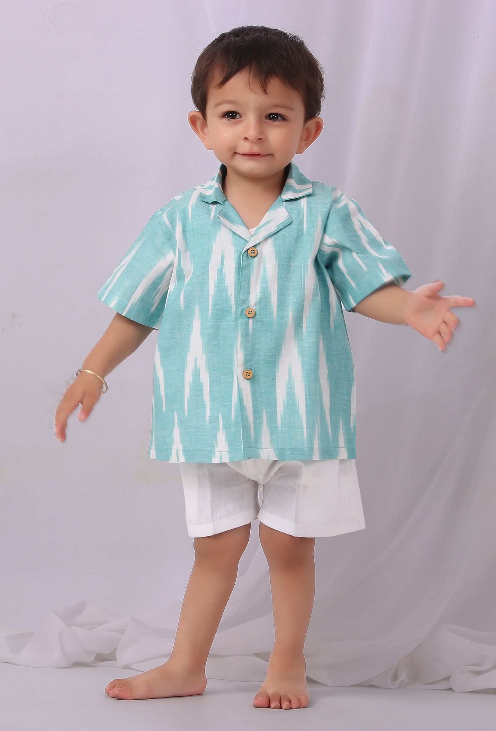 Teal Blue  Ikat Half Sleeves Shirt