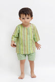 Set Of 2: Green Striped Shirt and Green shorts