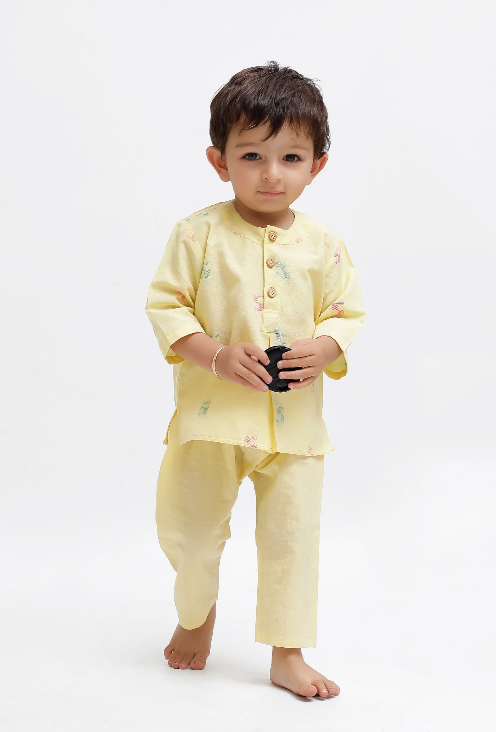 Set Of 2: Yellow Dobby Kurta and Yellow Pant