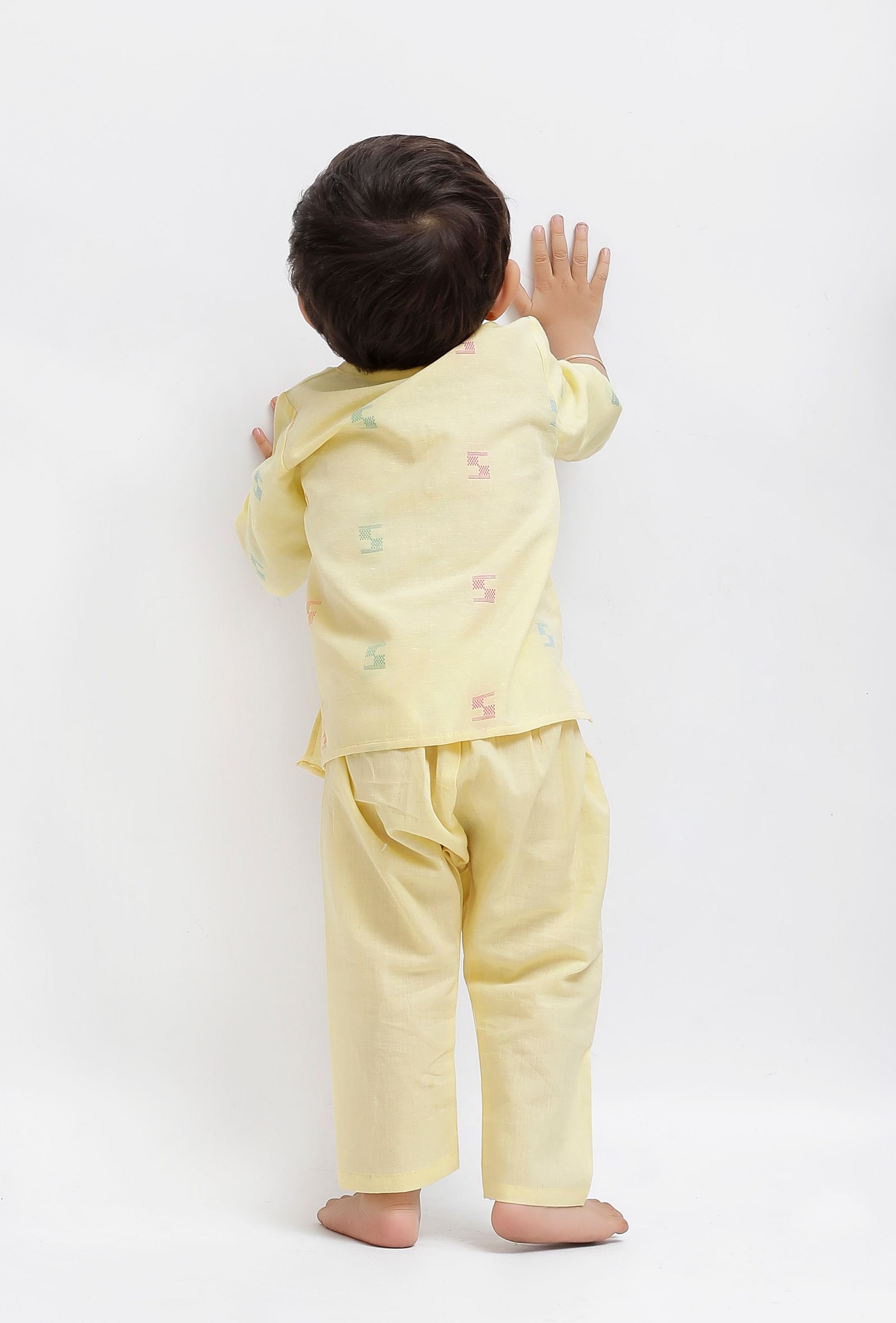 Set Of 2: Yellow Dobby Kurta and Yellow Pant