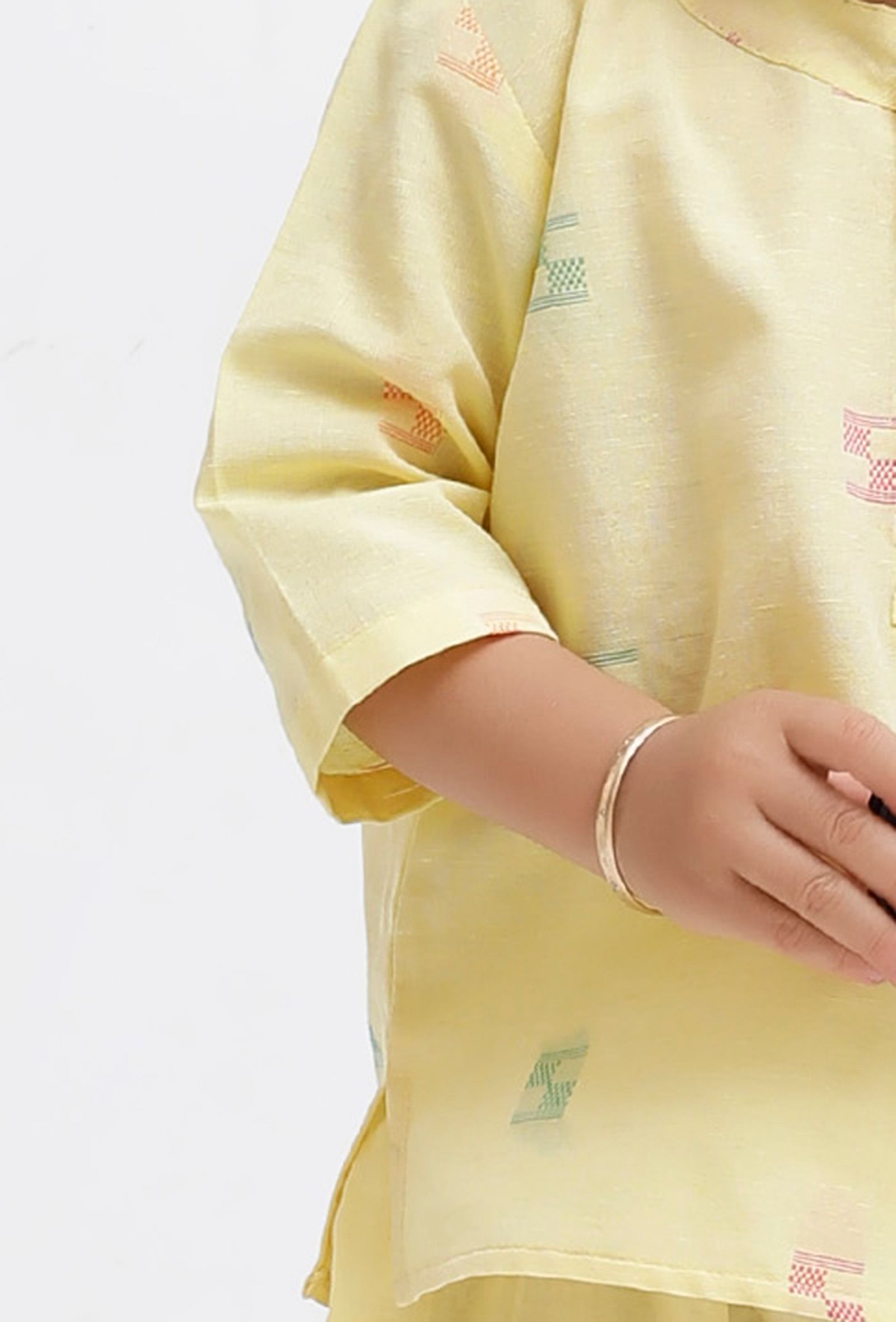 Set Of 2: Yellow Dobby Kurta and Yellow Pant