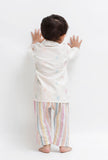Set Of 2: White Dobby Kurta and Striped Pant