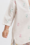 Set Of 2: White Dobby Kurta and Striped Pant