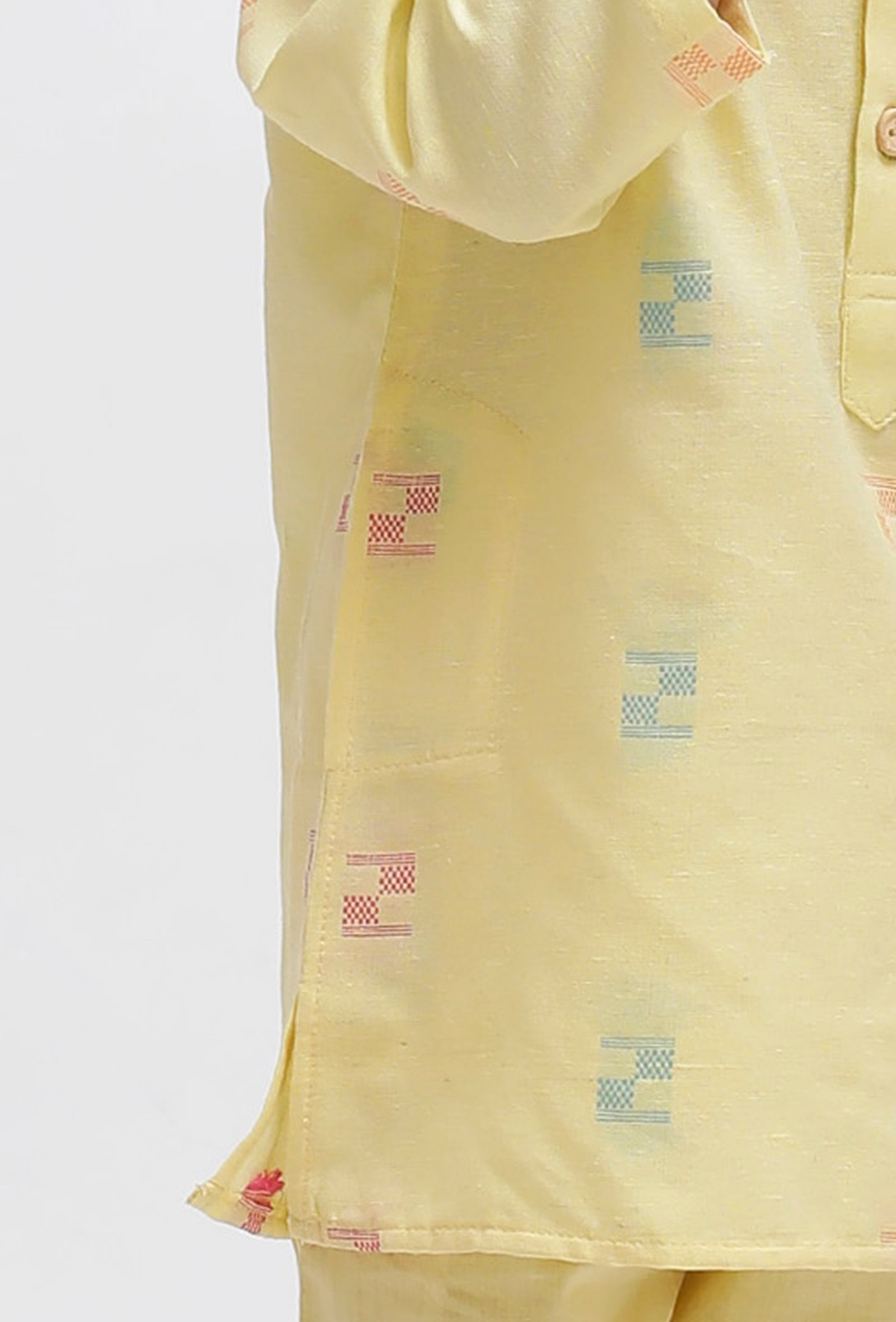 Set Of 2: Yellow Dobby Kurta and Yellow Pant