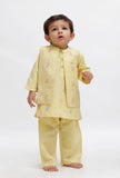 Set Of 3: Yellow Dobby Kurta and Yellow Pant with Yellow Dobby Nehru Jacket