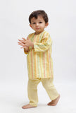 Set Of 2: Yellow Striped Kurta and Yellow Pant