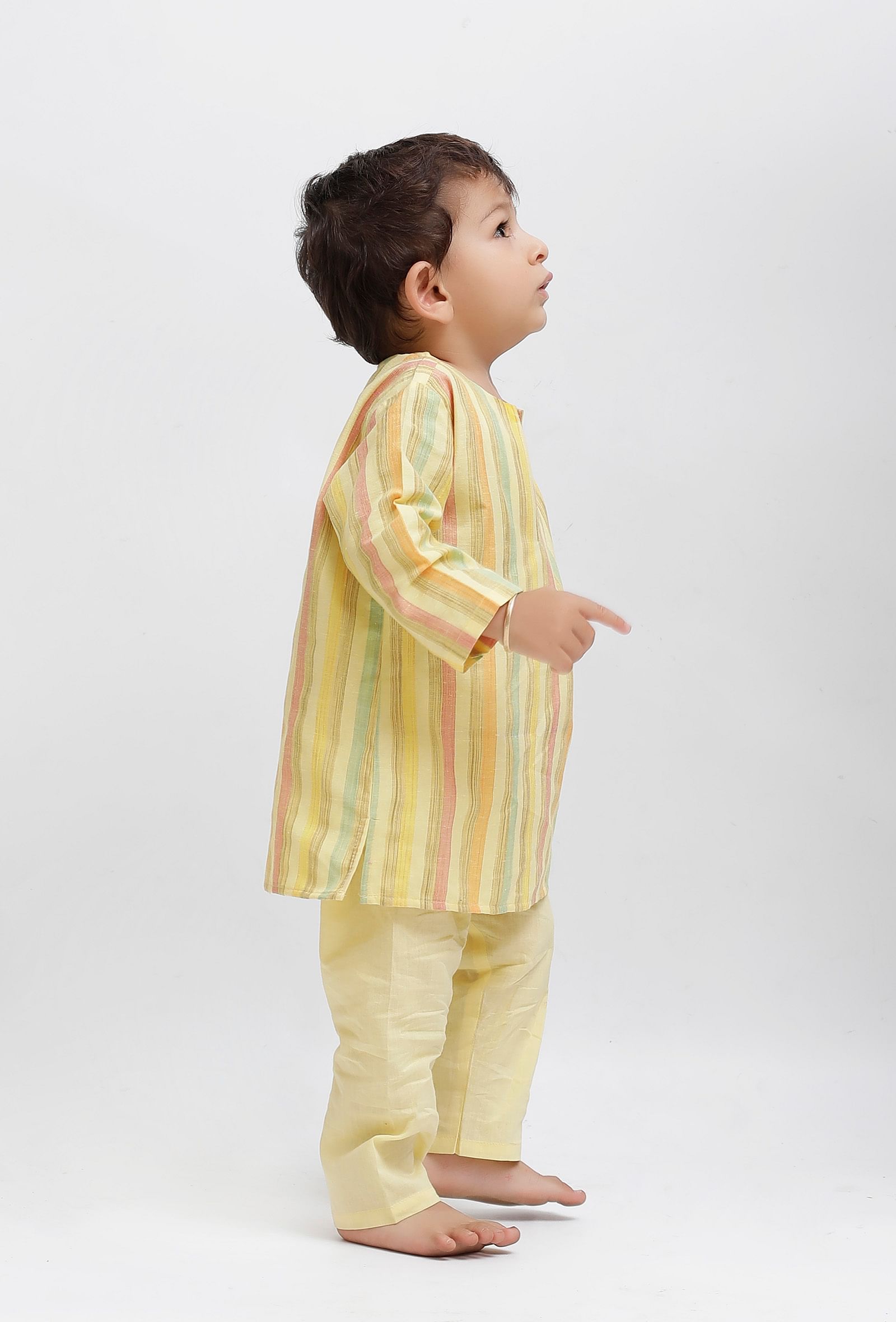 Set Of 2: Yellow Striped Kurta and Yellow Pant