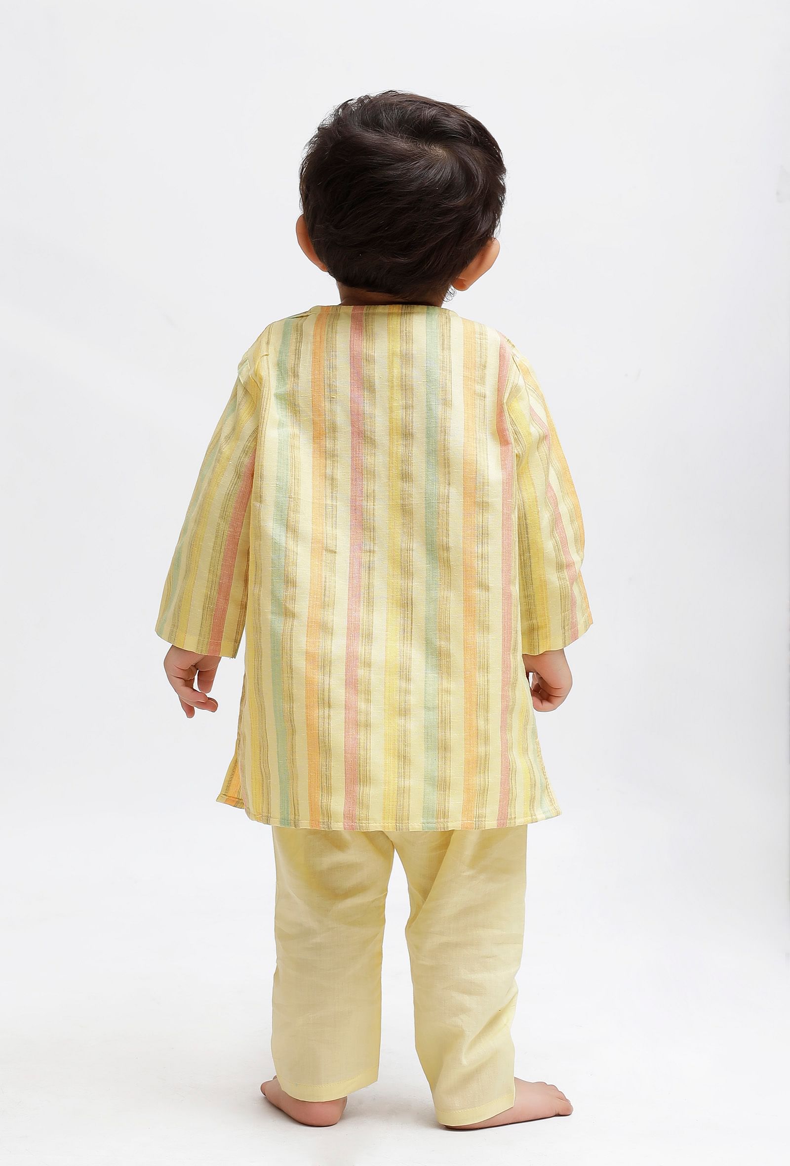 Set Of 2: Yellow Striped Kurta and Yellow Pant