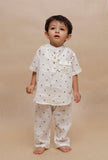 Set of 2: Off-White Polka Dot Printed Shirt and off-white Polka Dot Printed Pant