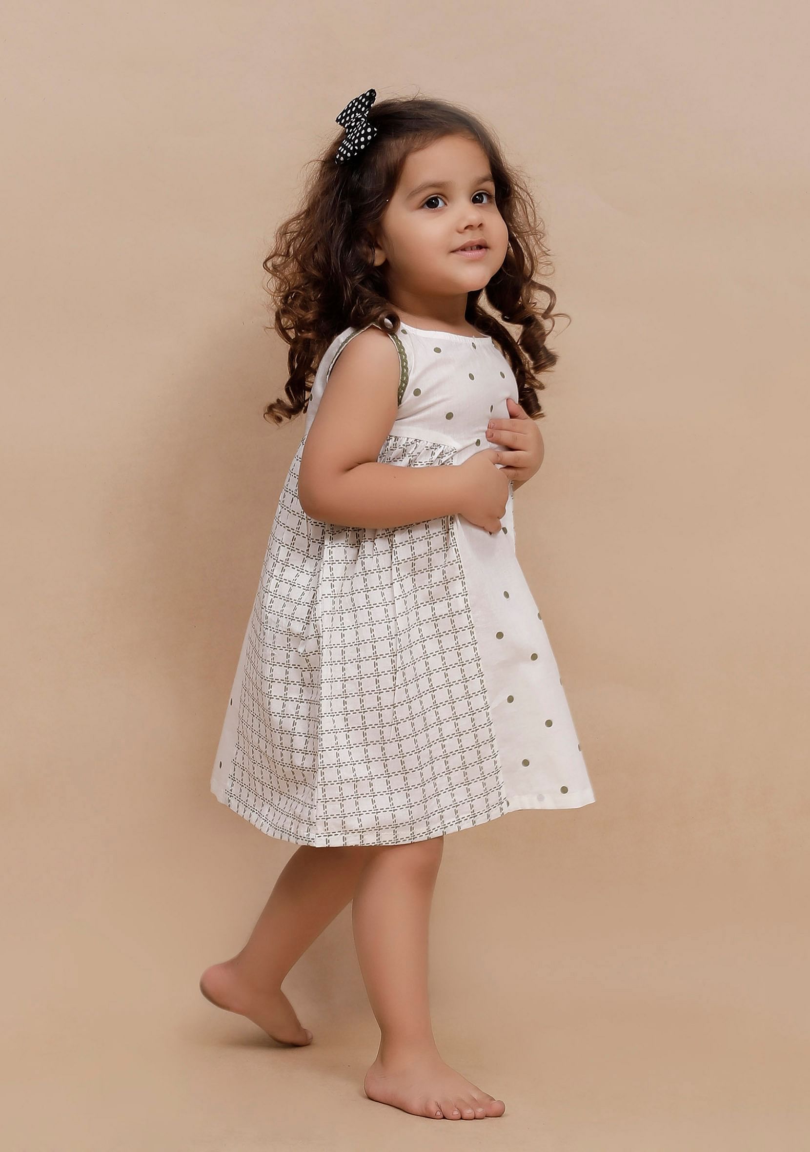 Off-White check with Polka Dot Printed Dress