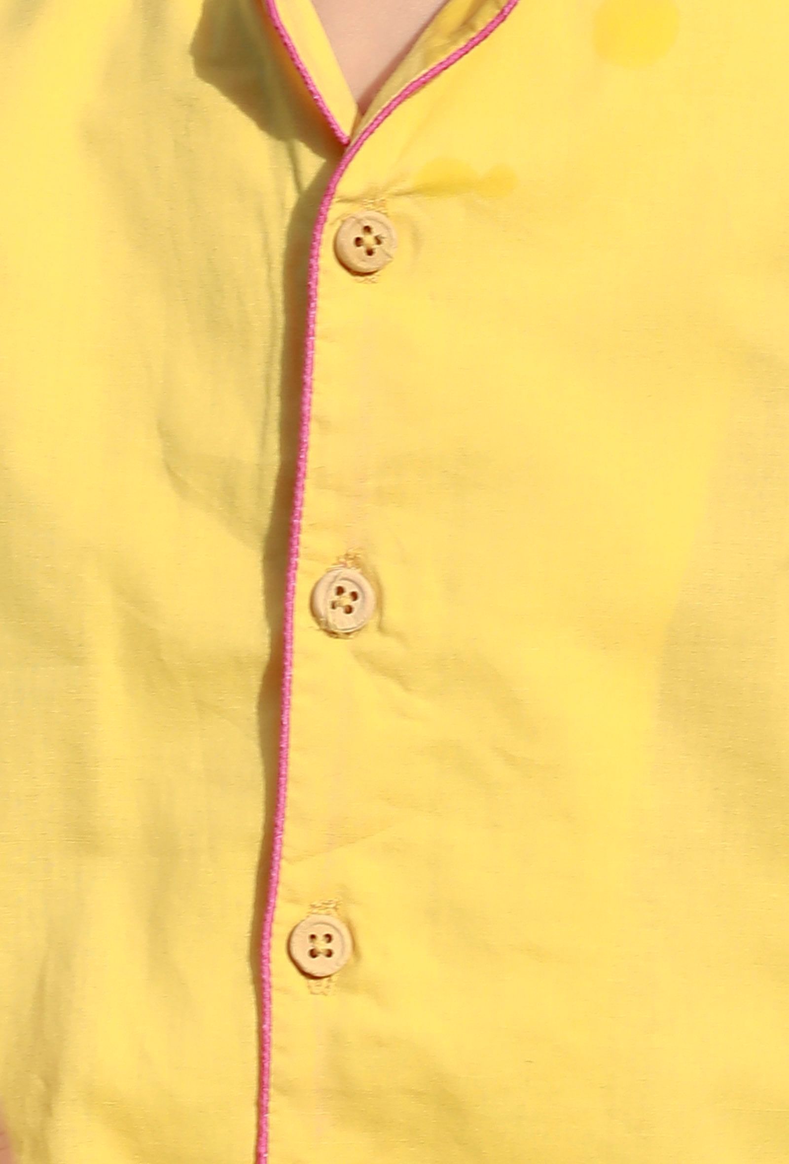 Set Of 2: Sunshine Yellow Cotton Shirt And Yellow Short