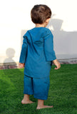 Set Of 2: Swirl Blue Cotton Shirt And Blue Capri