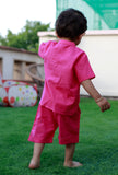 Set Of 2: Candy Pink Cotton Shirt And Pink Short