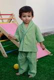 Set Of 2: Betty Green Cotton Shirt And Green Pyjama