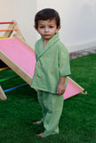 Set Of 2: Betty Green Cotton Shirt And Green Pyjama