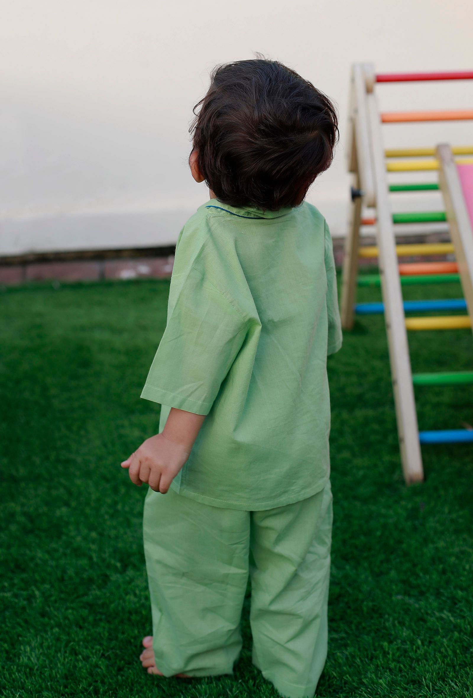Set Of 2: Betty Green Cotton Shirt And Green Pyjama
