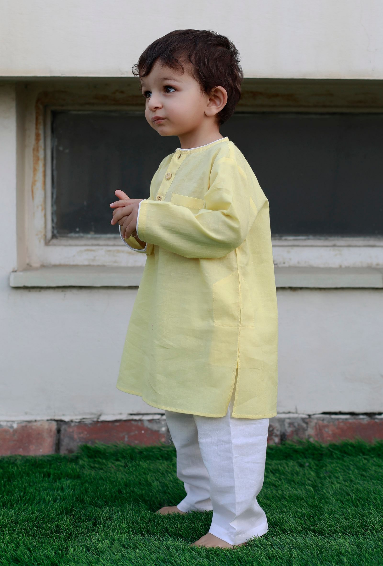Set Of 2: Snoopy Yellow Cotton Kurta And Yellow Short