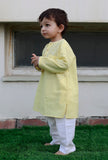 Set Of 2: Snoopy Yellow Cotton Kurta And Yellow Short