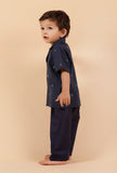 Set Of 2:Oxford Blue Cotton Shirt With Oxford Blue Woven Buti Pant