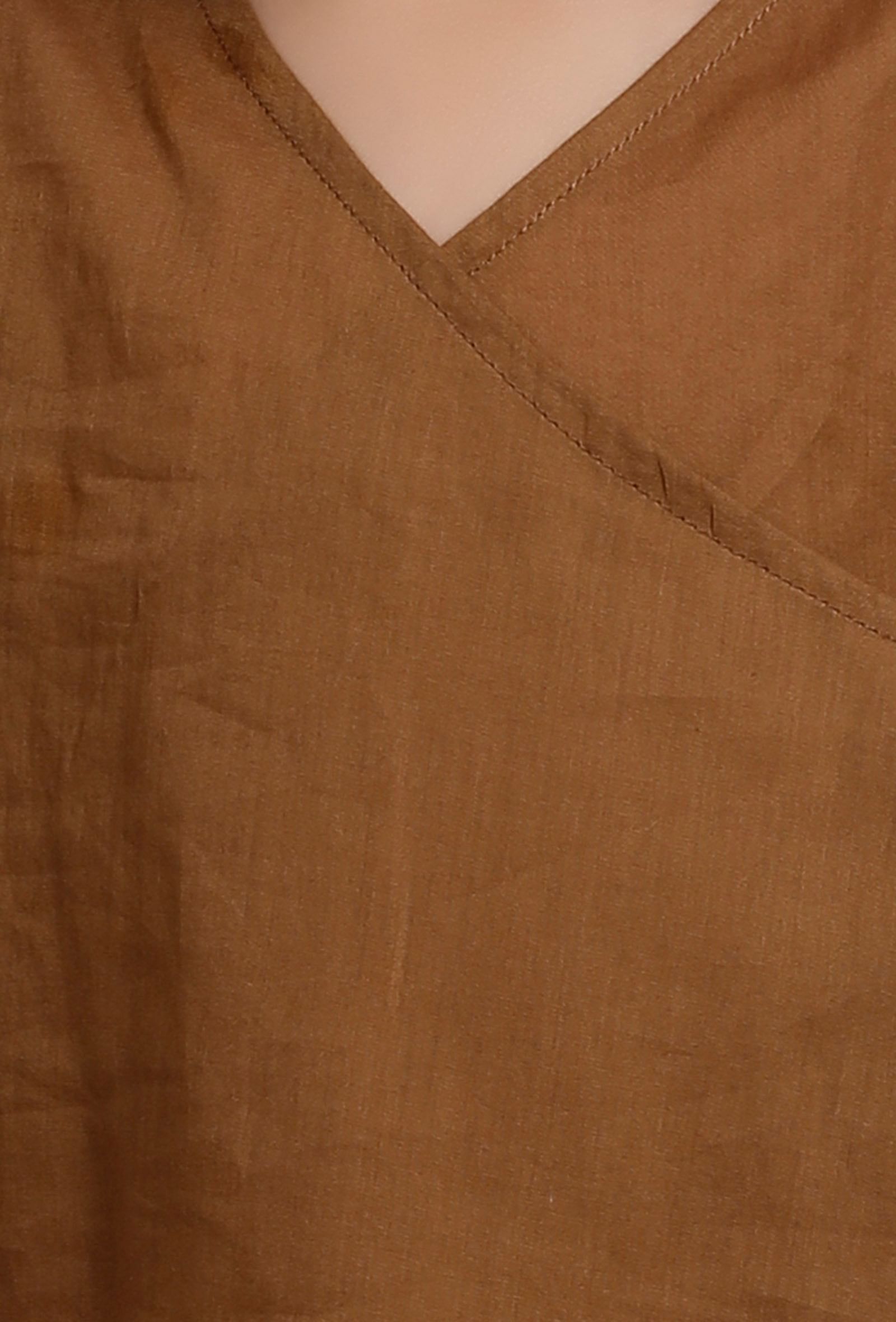 Set Of 2: Brown Wrap Around Mul Mul Kurta With Brown Pant