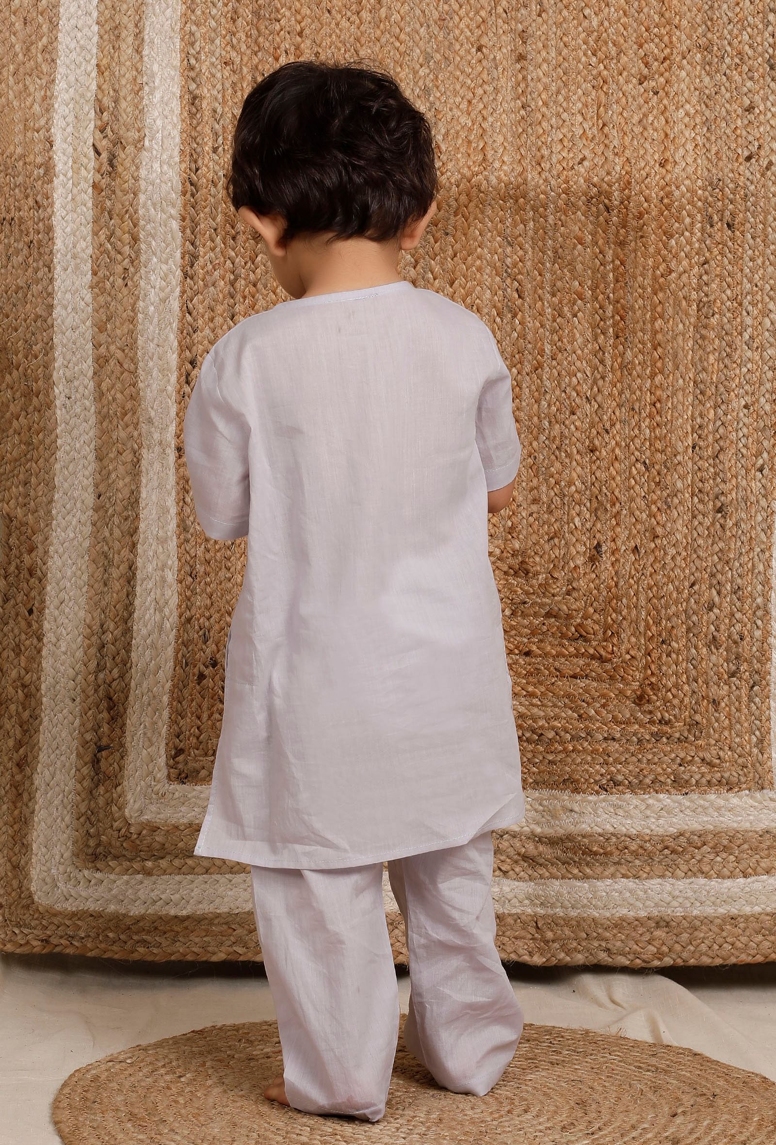 Set Of 2: Light Grey Mul Mul Kurta With Light Grey Pant
