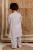Set Of 2: Light Grey Mul Mul Kurta With Light Grey Pant