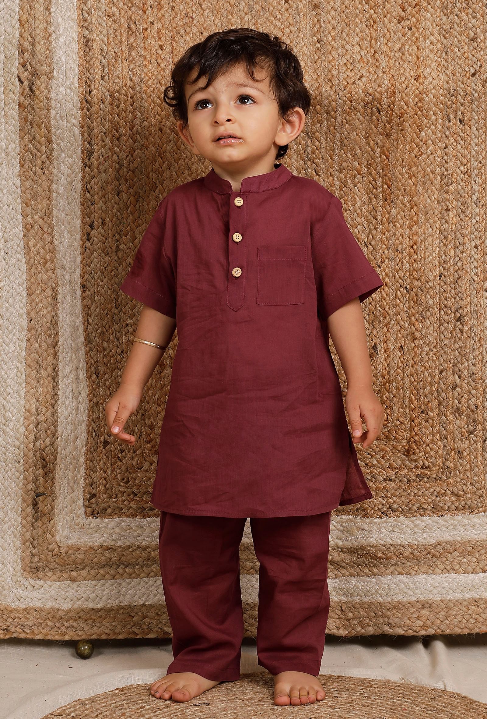 Set Of 2: Maroon Mul Mul Kurta With Maroon Pant