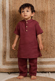 Set Of 2: Maroon Mul Mul Kurta With Maroon Pant