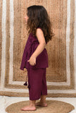 Set Of 2: Purple Wrap Around Mul Mul Kurta With Pants