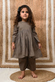 Set Of 2: Greyish Brown Mul Mul Kurta With Pants