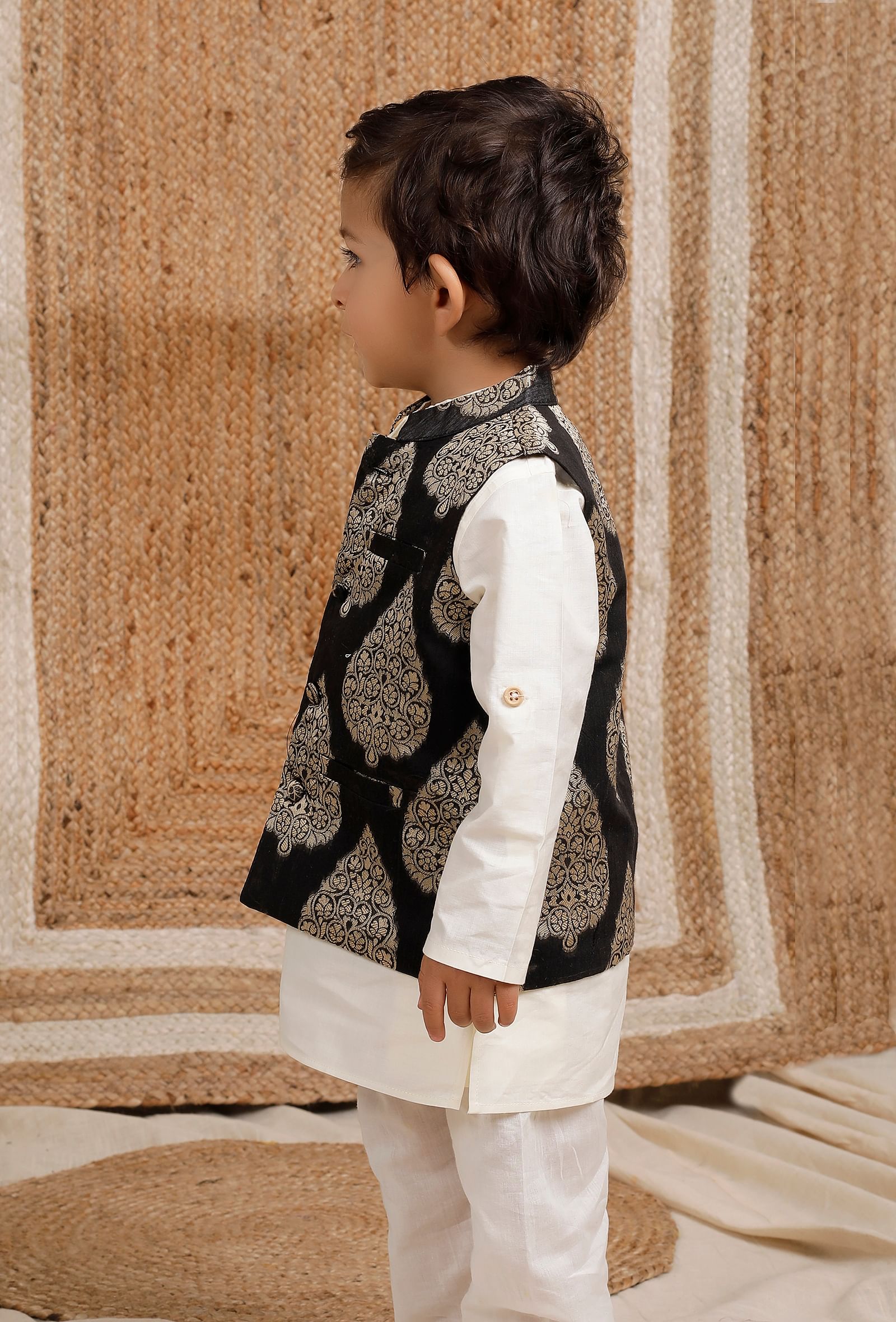 Black Brocade Nehru Jacket