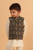 Rizwi Black Ajrakh Print Cotton Nehru Jacket