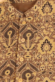 Set Of 3: Neil Off White Cotton Kurta, Pyjama & Khaki Ajrakh Print Jacket