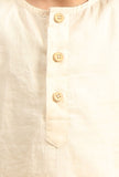 Set Of 3: Neil Off White Cotton Kurta, Pyjama & Khaki Ajrakh Print Jacket
