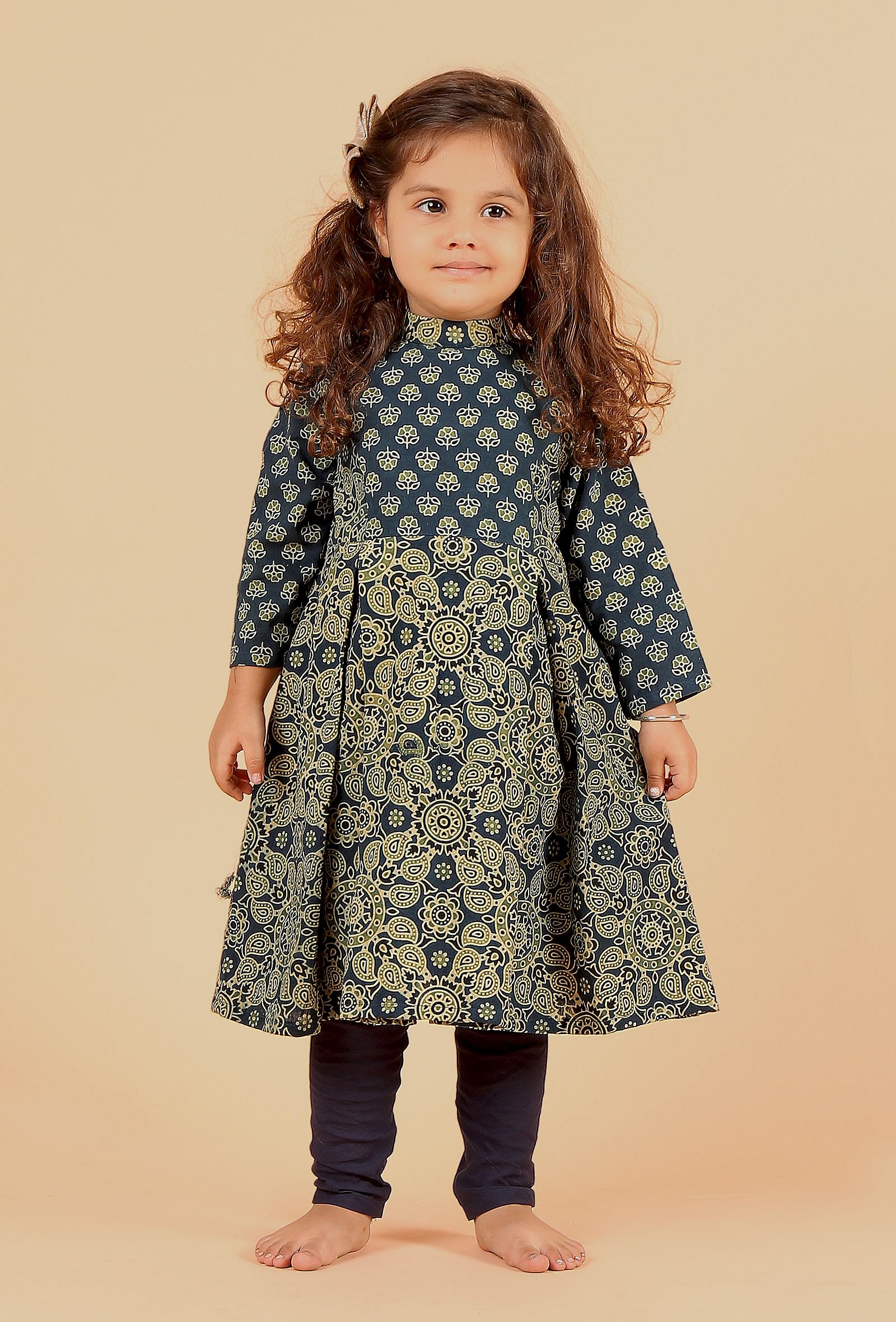 Set Of 2: Aria Indigo Multi Ajrakh Print Cotton Kurta & Blue Churidar