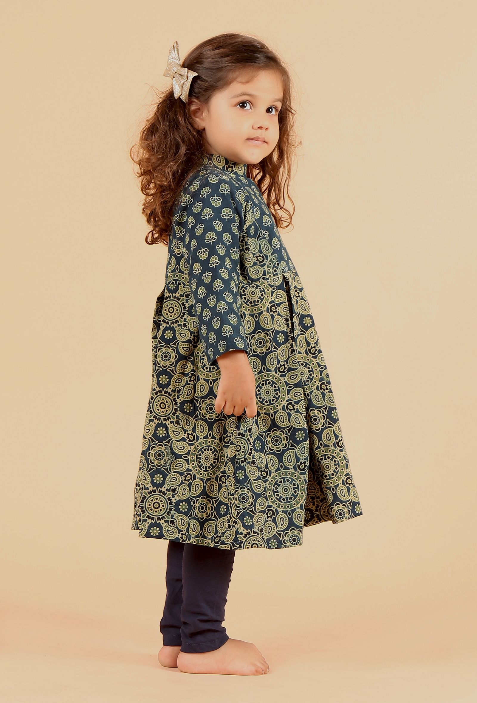 Set Of 2: Aria Indigo Multi Ajrakh Print Cotton Kurta & Blue Churidar