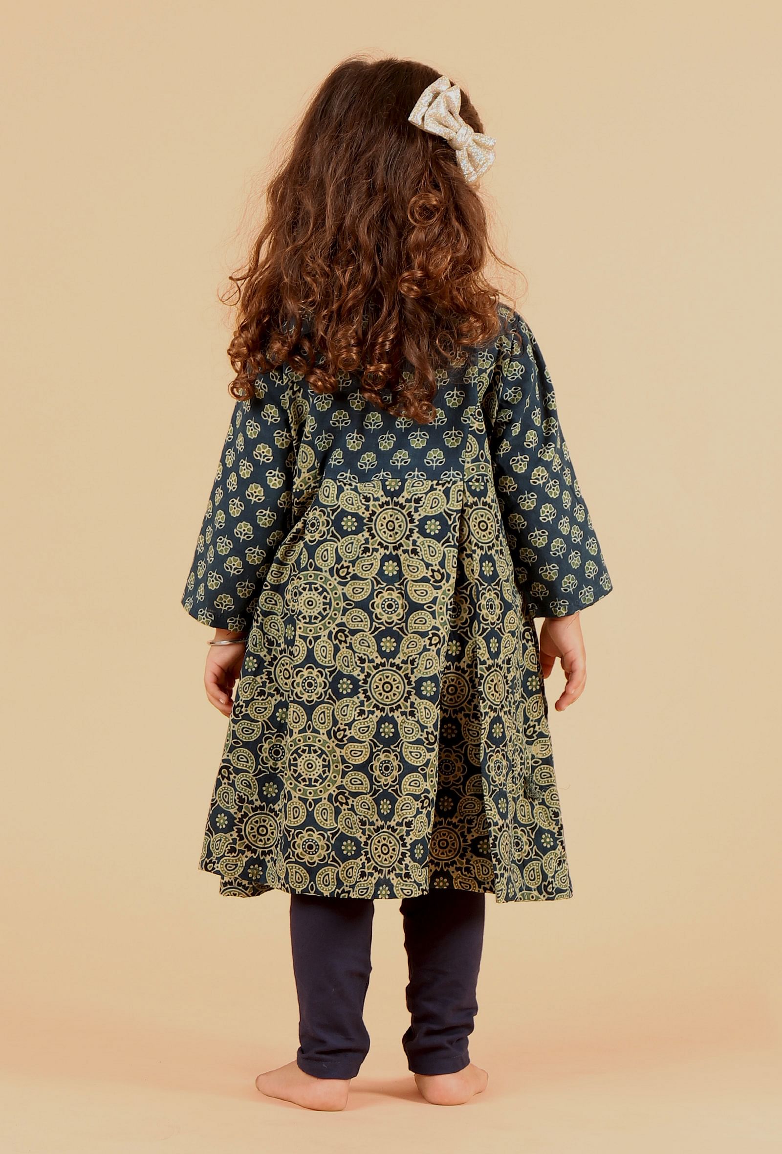 Set Of 2: Aria Indigo Multi Ajrakh Print Cotton Kurta & Blue Churidar